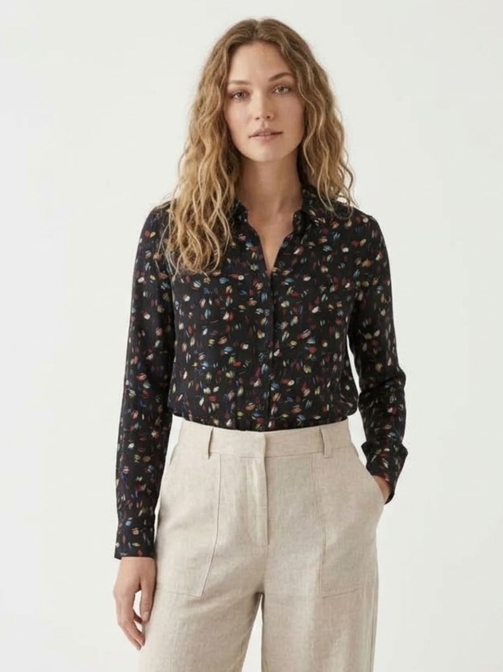 Anthropologie Cabi Black Multicolor Confetti Button-Down Blouse Shirt Small - Picture 3 of 13